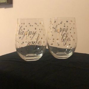 Happy Wife Happy Life Stemless Wine Glasses